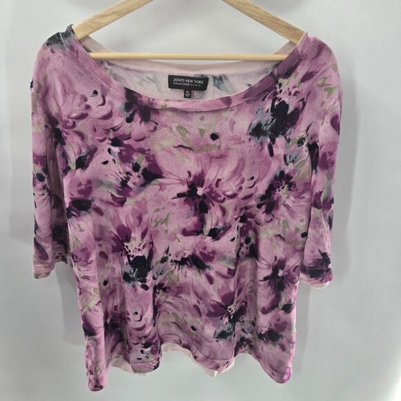 Jones New York Purple Floral Rayon/Nylon/Spandex Short Sleeved Shirt 3x - Picture 1 of 8